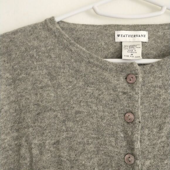 Vtg Weathervane Cardigan Sweater Womens M Gray Stripes Lambswool Angora - Picture 2 of 8